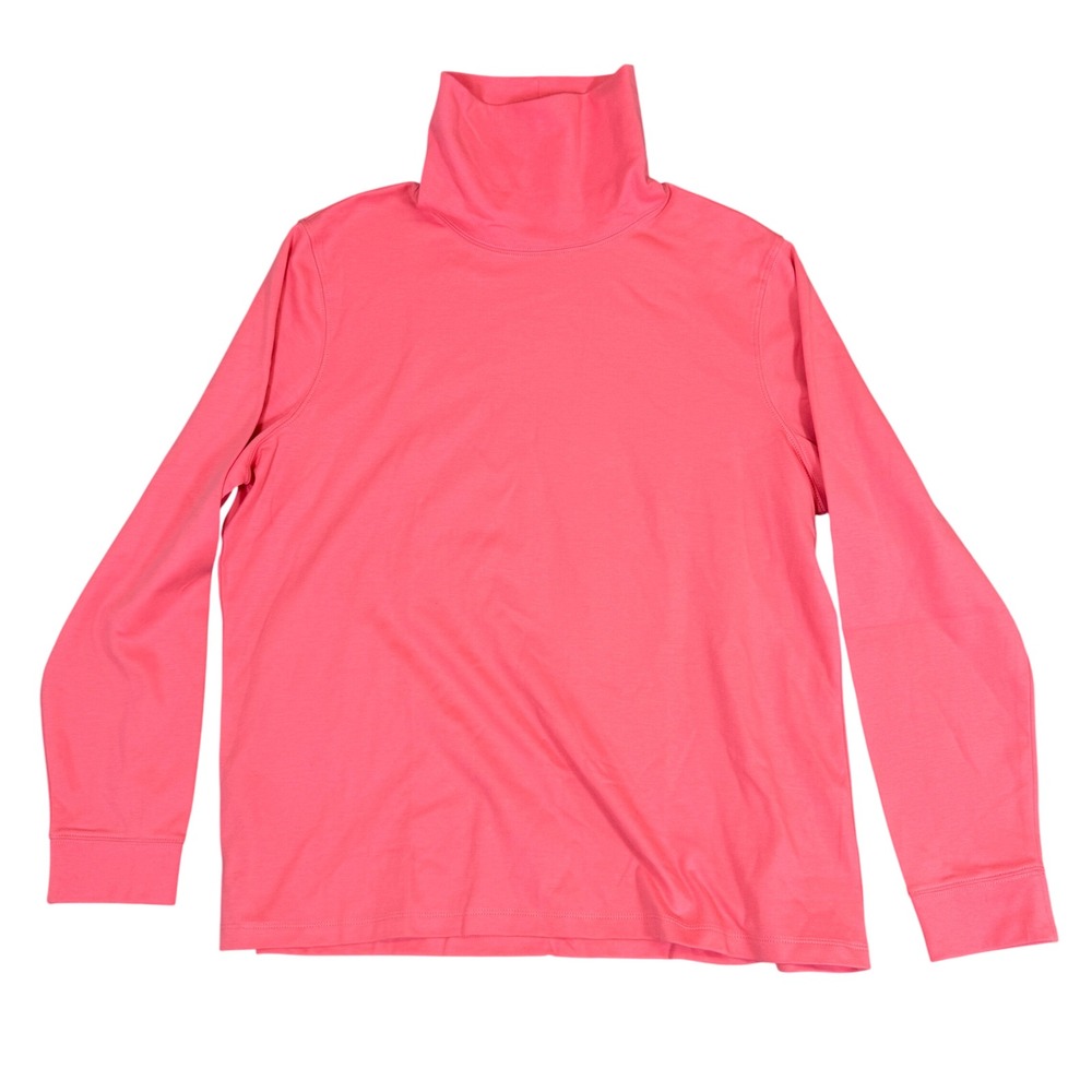 LL Bean Vibrant Pink Long Sleeve Turtleneck Jersey Top Solid Layering Shirt XL